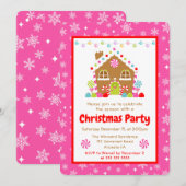 Roze Hut Van Gemberkoek Kerstfeestje Kaart (Voorkant / Achterkant)