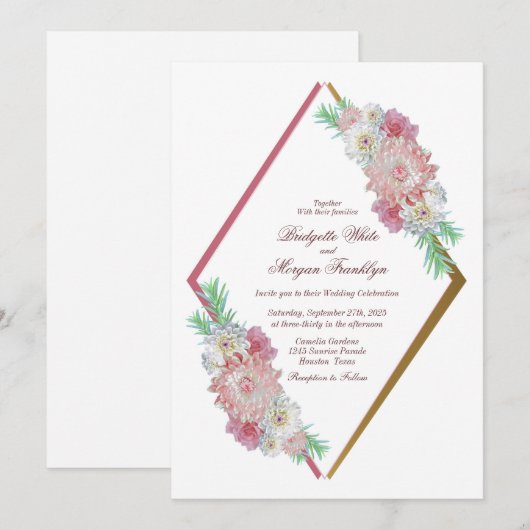 roze huwelijk kaart (Voorkant / Achterkant)