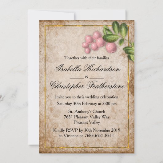  roze huwelijk kaart (Voorkant)