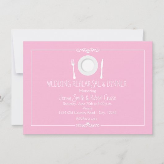 Roze huwelijksprobediner uitnodiging (Voorkant)
