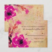Roze Huwelijksreactiekaart met Vintage Roos Ontwer RSVP Kaartje (Voorkant / Achterkant)