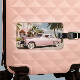Roze Huwelijksreis Retro net getrouwd Bagagelabel