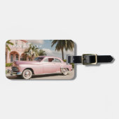 Roze Huwelijksreis Retro net getrouwd Bagagelabel (Voorkant horizontaal)