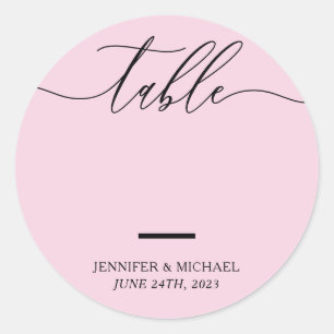 Roze huwelijksstoel schrift tafelnummer ronde sticker