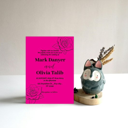 Roze huwelijksuitnodiging / eenvoudig & romantisch kaart