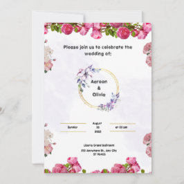 Roze huwelijksuitnodiging met esthetische Waterver Kaart