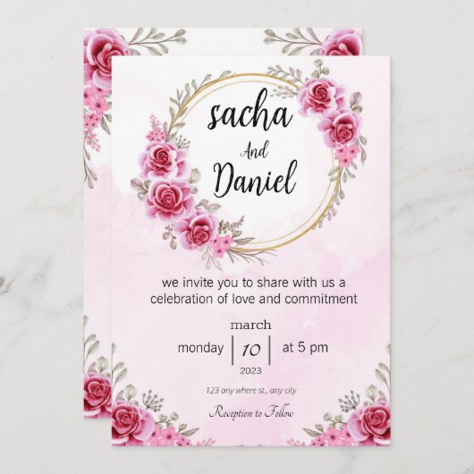 roze huwelijksuitnodiging ,Viering van de Liefde Kaart (Voorkant / Achterkant)