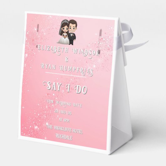 Roze huwelijksuitnodigingen met diamanten sprankel bedankdoosjes (Achterkant)