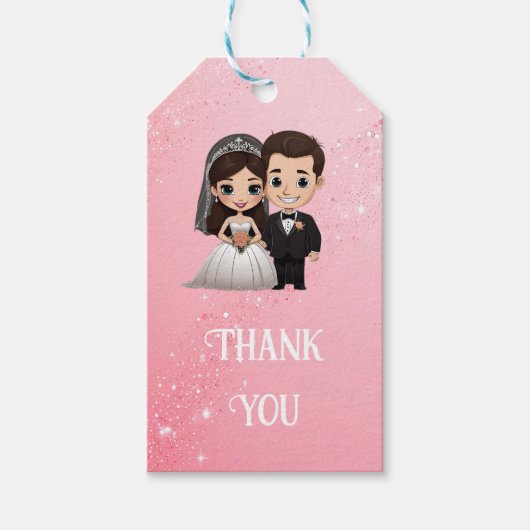 Roze huwelijksuitnodigingen met diamanten sprankel cadeaulabel (Voorkant)