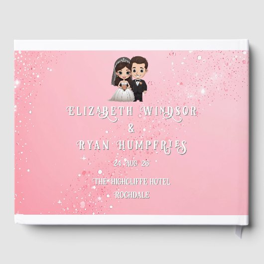 Roze huwelijksuitnodigingen met diamanten sprankel gastenboek (Achterkant)