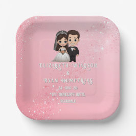 Roze huwelijksuitnodigingen met diamanten sprankel papieren bordje