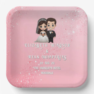 Roze huwelijksuitnodigingen met diamanten sprankel papieren bordje
