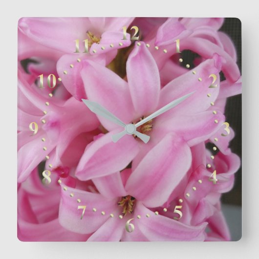 roze hyacineuze bloem vierkante klok (Voorkant)