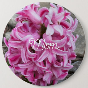 Roze Hyacint Bloemen Foto Knop Ronde Button 6,0 Cm