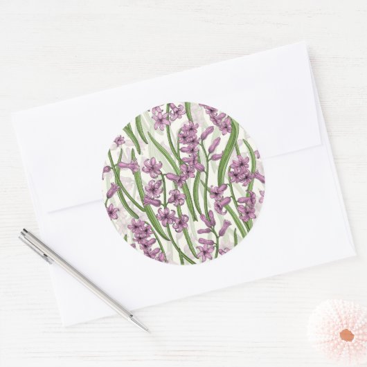 Roze Hyacint bloemen op natuurlijk wit Ronde Sticker (Envelop)