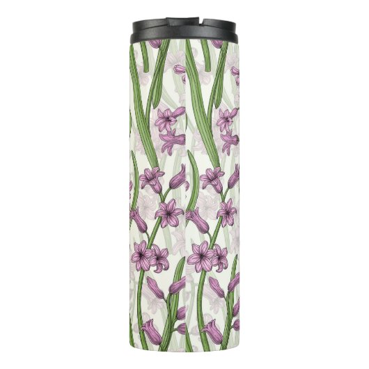 Roze Hyacint bloemen op natuurlijk wit Thermosbeker (Achterkant)