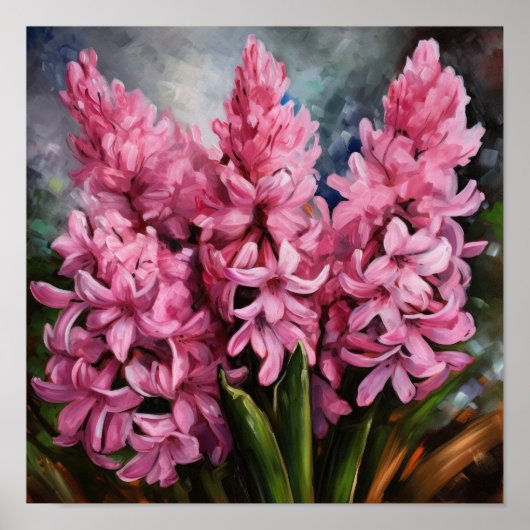 Roze Hyacint Bloemenkunst Print Poster (Voorkant)