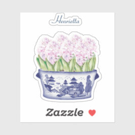 Roze Hyacint Chinoiserie met naam Vinyl Sticker