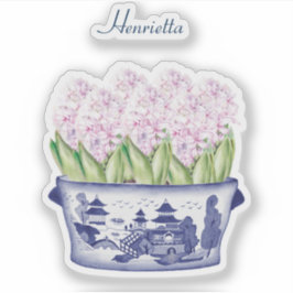 Roze Hyacint Chinoiserie met Naam Vinyl Sticker
