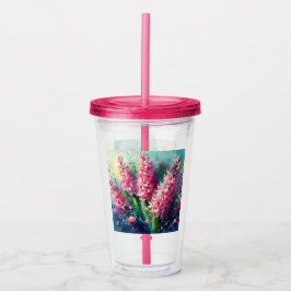 Roze Hyacinten Bloemen Impressionistisch Schilderi Acryl Drinkbeker