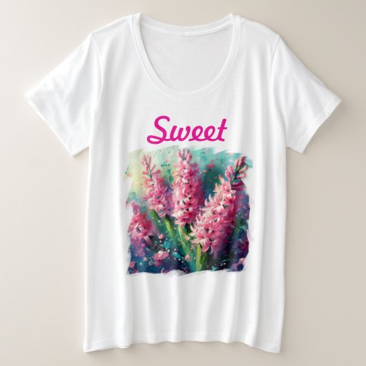 Roze Hyacinten Bloemen Impressionistisch Schilderi Grote Maat T-shirt (Design voorkant)