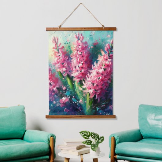 Roze Hyacinten Bloemen Impressionistisch Schilderi Hangend Wandkleed (Woonkamer)