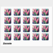 Roze Hyacinten Bloemen Impressionistisch Schilderi Vierkante Sticker (Vel)