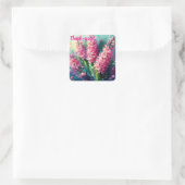Roze Hyacinten Bloemen Impressionistisch Schilderi Vierkante Sticker (Tas)