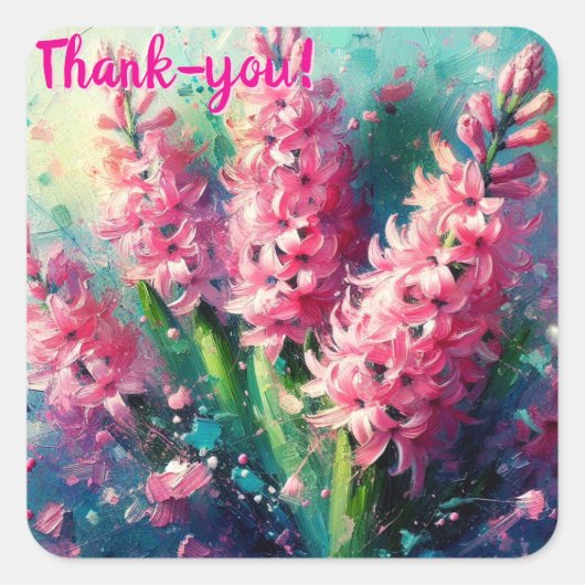 Roze Hyacinten Bloemen Impressionistisch Schilderi Vierkante Sticker (Voorkant)