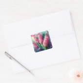 Roze Hyacinten Bloemen Impressionistisch Schilderi Vierkante Sticker (Envelop)