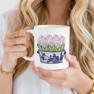 Roze hyacinten in Chinees aardewerk planter kerami Koffiemok