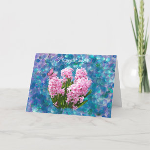 Roze Hyacinten op Blauw Mozaïek Pasen Feestdagen Kaart