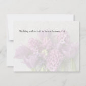 Roze hyacinths en tulips arrangement save the date (Achterkant)