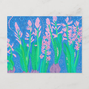 Roze hyacinths Spring Flowers Floral Art Painting Briefkaart