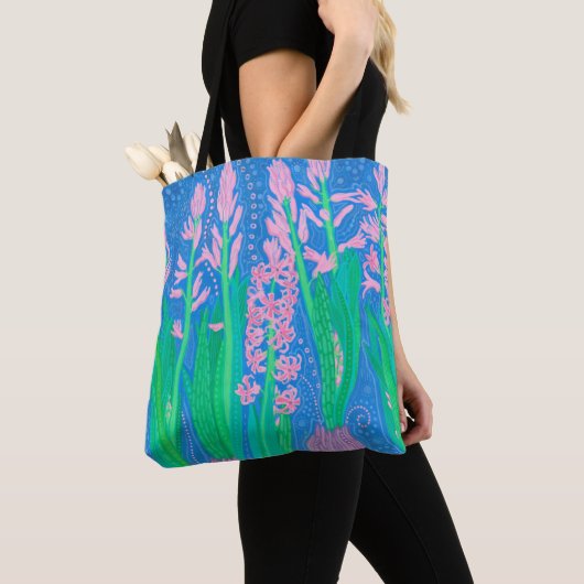 Roze hyacinths Spring Flowers Floral Art Painting Tote Bag (Dichtbij)