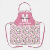 Roze Hydragea Bloemen Patroon Monogram Beste Mam Schort (Voorkant)