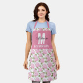 Roze Hydragea Bloemen Patroon Monogram Beste Mam Schort (Gedragen)