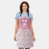  Roze Hydragea Bloempatroon Monogram Beste Moeder  Schort (Gedragen)