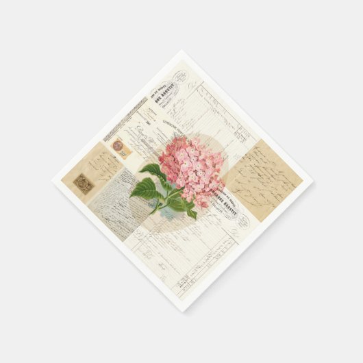  Roze Hydranga Franse Ephemera servetten (Hoek)