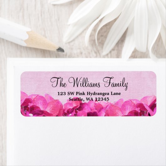 Roze Hydrangea aangepaste adreslabel Etiket (Insitu)