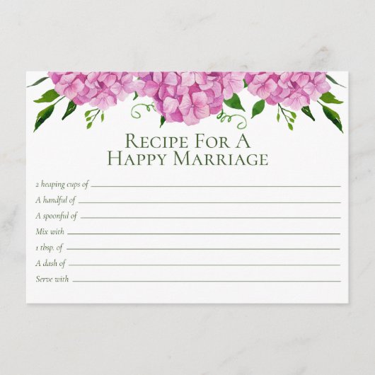 Roze Hydrangea Advice Recipe Kaart (Voorkant)