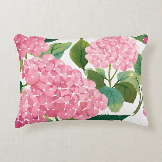 Roze Hydrangea Aquarel Bloemstuk Kust Accent Kussen (Voorkant)