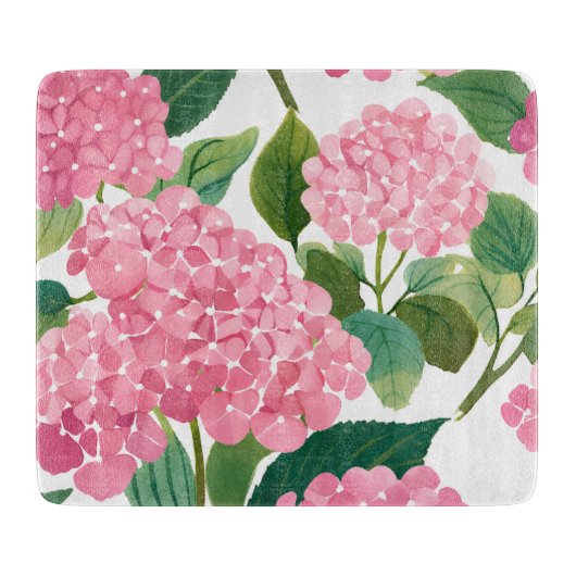 Roze Hydrangea Aquarel Bloemstuk Kust Snijplank (Voorkant)