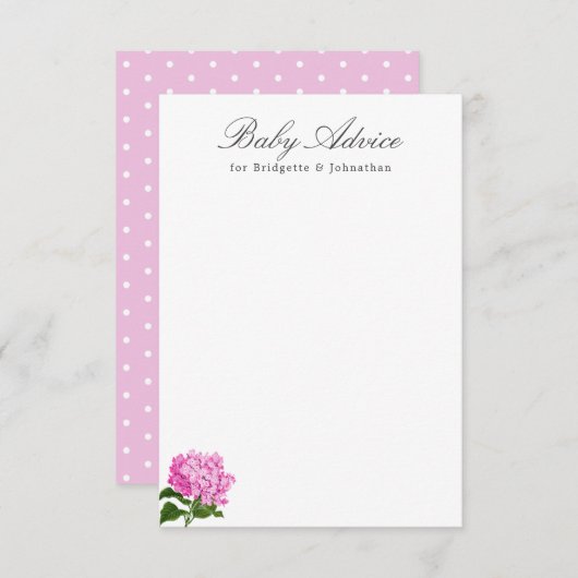 Roze Hydrangea Baby Advies Kaart (Voorkant / Achterkant)