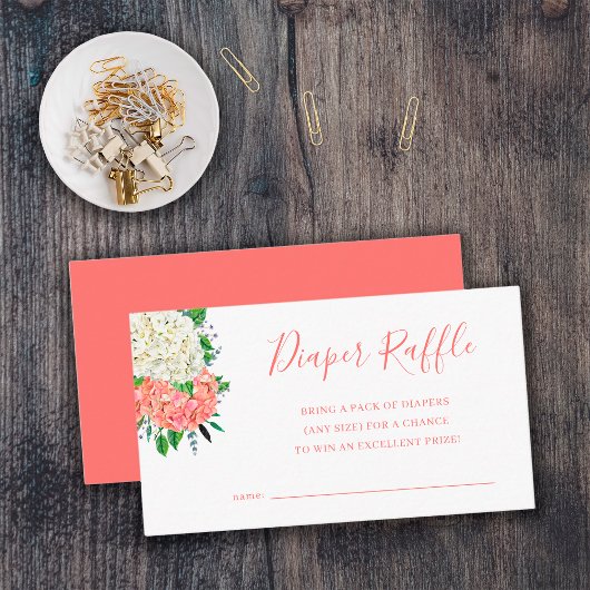 Roze hydrangea Baby shower Diaper Raffle Ticket Informatiekaartje