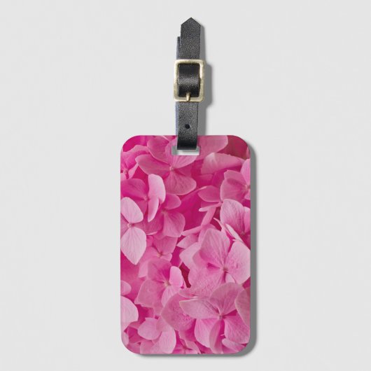 Roze hydrangea bagagelabel (Voorkant (verticaal))