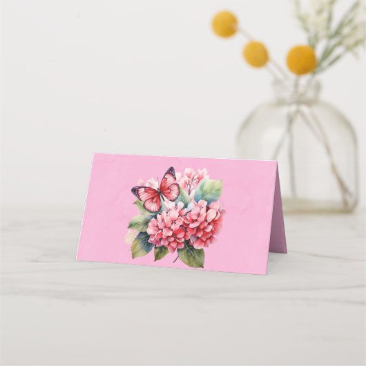 Roze Hydrangea Bijbel Boek Trouwtafel Plaatskaartje (Achterkant)