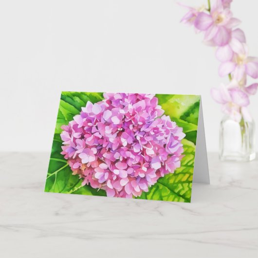 Roze Hydrangea Bloeiende Waterverf Stijl Kaart (Orchidee)