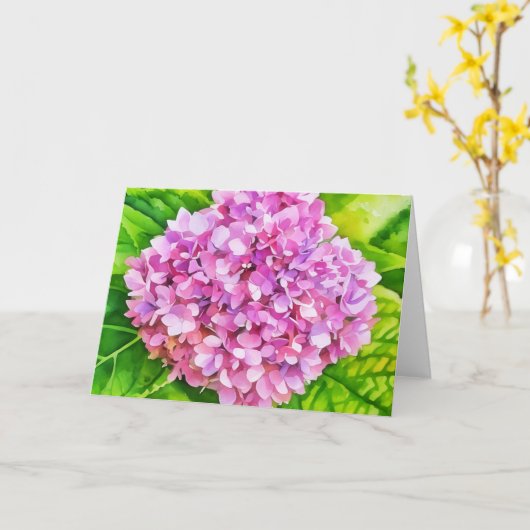 Roze Hydrangea Bloeiende Waterverf Stijl Kaart (Gele Bloem)