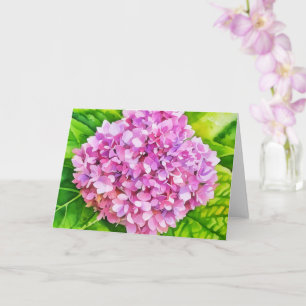 Roze Hydrangea Bloeiende Waterverf Stijl Kaart